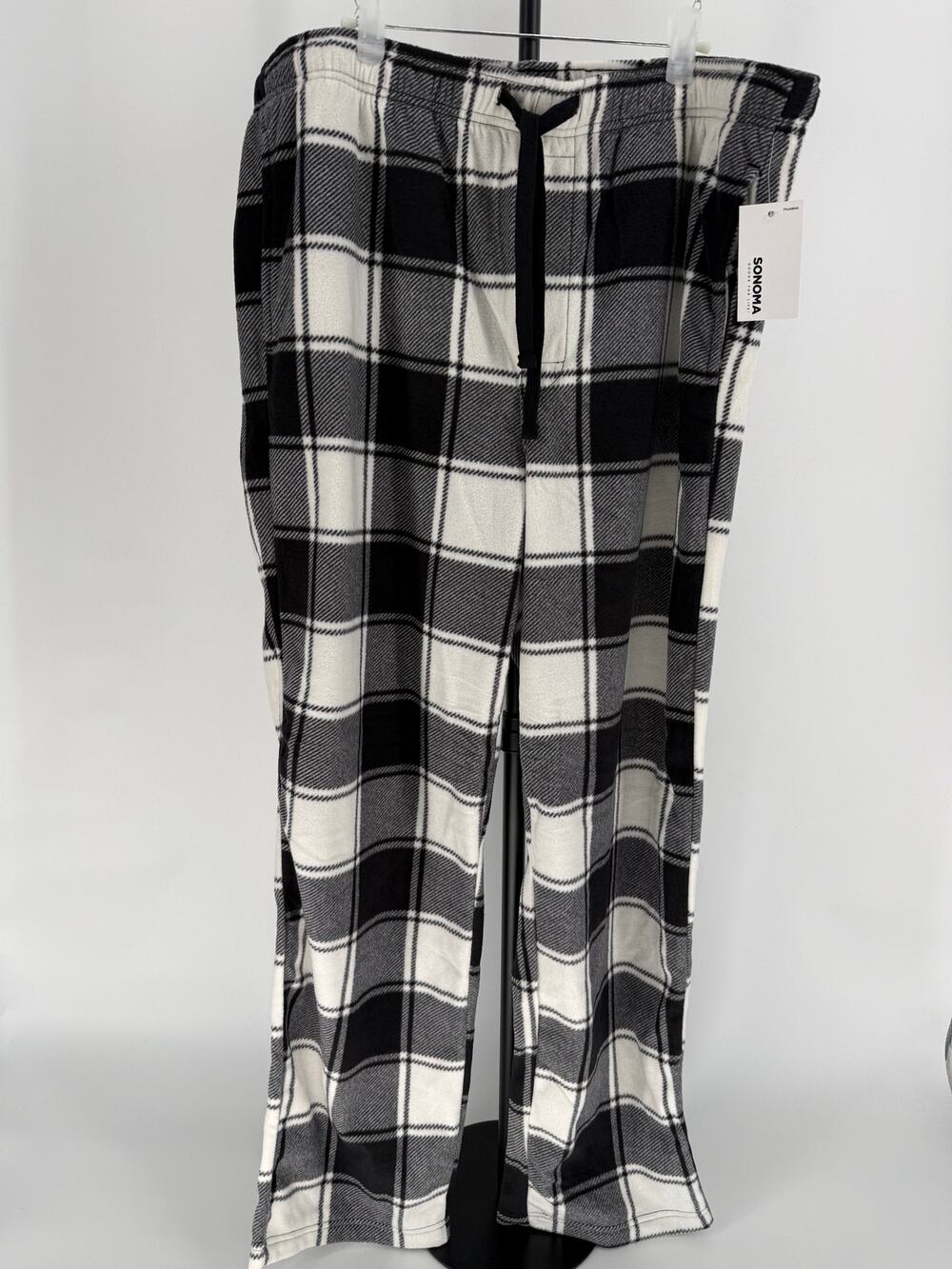 Sonoma Goods For Life Womens Large Plaid Fleece Pajama Pants Black White NWT